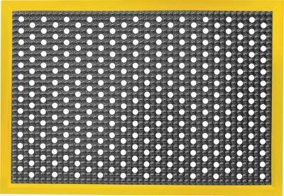 ESD Anti-Fatigue Floor Mat with Holes & 5 cm Yellow Bevel | Infinity Bubble ESD | Black | 60 x 120 cm | Grounding Cord + Snap (15')